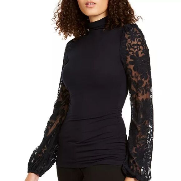Elie Tahari Embroidered-Sleeve Top - Picture 1 of 10